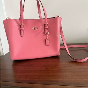 Coach Pink Pebbled Leather Tote with Gold Hardware